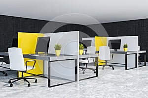 Yellow and white office cubicles