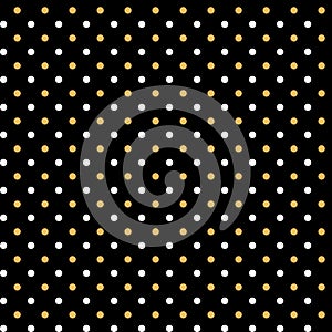 Yellow and white polka dots on a black background Geometric fabric and paper seamless pattern