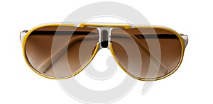 Yellow and white rimmed sportive sunglasses photo