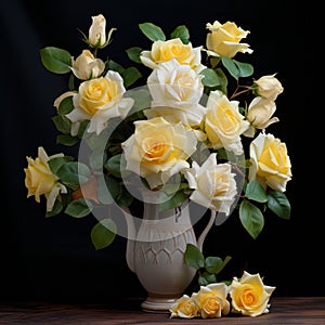 Yellow And White Rose Bougainvillea Arrangement In Hasselblad H6d-400c Style Vase