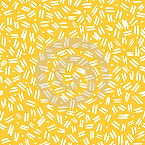 Yellow and White Seamless Pattern with Dashes and Dots. Vector Linear Ornament