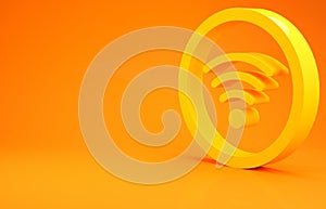 Yellow Wi-Fi wireless internet network symbol icon isolated on orange background. 3d illustration 3D render