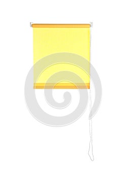 Yellow window roller blind isolated on white