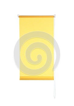 Yellow window roller blind isolated on white