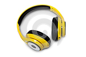 Yellow wireless headphones on white background