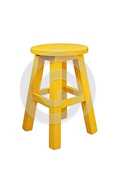 Yellow wood stool isolated over white background