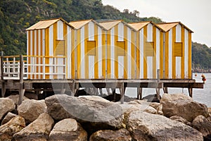 Yellow wooden cabins