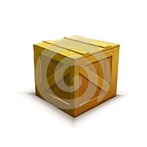 Yellow wooden crate, realistic icon isolated on