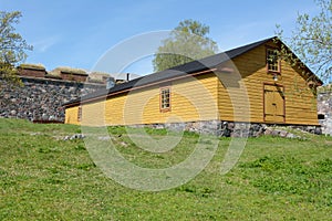 Yellow wooden hut on Suomenlinna island