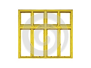Yellow wooden window with four sashes isolated on white background photo
