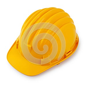 Yellow work helmet isolated on white background. Safety hard hat for building or industrial job