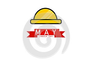 Yellow worker`s helmet and protection on a red banner of the international labor day of the first of May