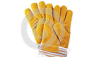 Yellow working gloves on a white background