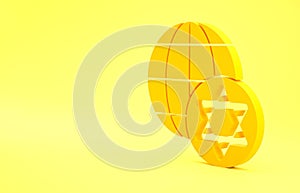 Yellow World Globe and Israel icon isolated on yellow background. Minimalism concept. 3d illustration 3D render