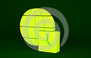 Yellow World time icon isolated on green background. Clock and globe. Minimalism concept. 3d illustration 3D render