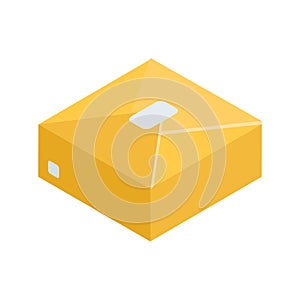 Yellow wrapped package cardboard box postal parcel delivery isometric icon 3d vector illustration