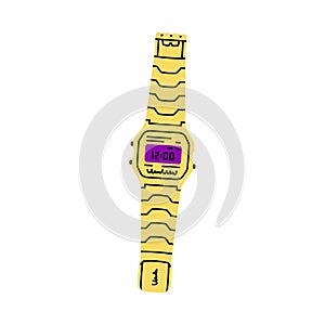 Yellow Wrist Watch as Bright Item from Nineties Vector Illustration