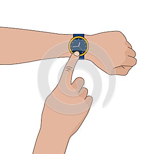 Yellow wristwatch with blue strap on hand