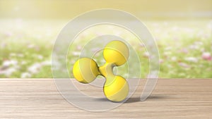 Yellow xrp ripple gold sign icon on blur field of flowers. 3d render isolated illustration, cryptocurrency, crypto, business,