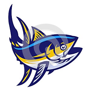 Yellowfin Tuna Fish Cartoon Isolated