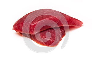 Yellowfin tuna fish steaks isolated on a white background