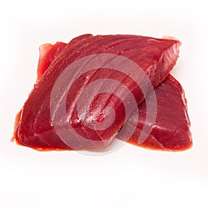 Yellowfin tuna fish steaks isolated on a white background