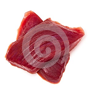 Yellowfin tuna fish steaks isolated on a white background