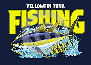 Yellowfin Tuna Fish Vintage Colored T-Shirt Design Illustration