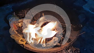 Yellowfire in the dark, black night