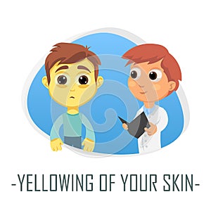 Yellowing of your skin medical concept. Vector illustration.