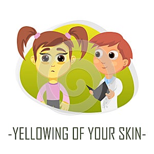 Yellowing of your skin medical concept. Vector illustration.