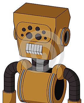 Yellowish Droid With Box Head And Teeth Mouth And Bug Eyes