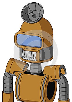 Yellowish Droid With Dome Head And Teeth Mouth And Large Blue Visor Eye And Radar Dish Hat