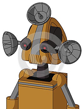Yellowish Droid With Droid Head And Speakers Mouth And Black Glowing Red Eyes And Radar Dish Hat