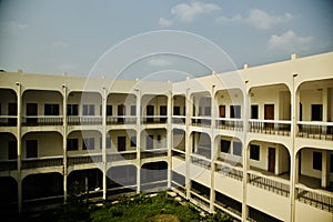 Yellowish office building in Kolkata city in India