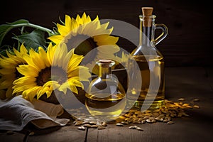 Yellowish Sunflower oil bottle. Generate Ai photo