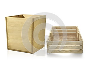 Yellowish wooden crates isolated on white background