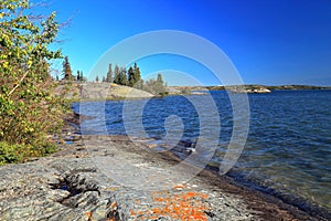 Yellowknife Bay on North Arm of Great Slave Lake from Tililo Tili Point, Northwest Territories, Canada photo