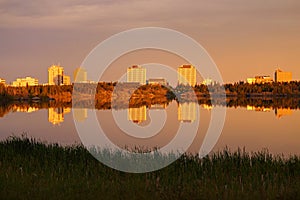 Yellowknife Sunset Reflection in Frame Lake, Northwest Territories, Canada