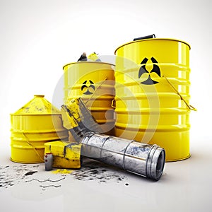 Yellows: 3D rendering Yellows radioactive barrels on white background