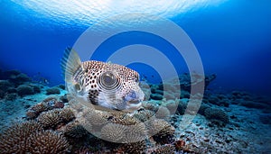 Yellow spotted Burrfish on a coral reef