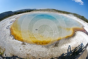 Yellowstone colorful hot pool Geyser Old Faithful