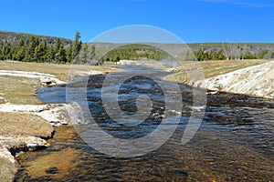 Yellowstone National Park, Firehole River at Upper Geyser Basin, Wyoming, USA