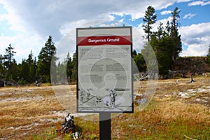 Warning signs in Yellowstone National Park,USA