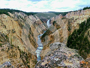 Yellowstone& x27;s Grand Canyon with waterfall, National Park in Wyoming