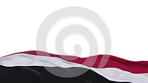 Yemen fabric flag waving on the wind loop. Yemen embroidery stiched cloth banner swaying on the breeze. Half-filled white