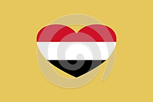 Yemen flag in the heart shape. Isolated on background