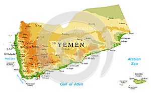 Yemen highly detailed physical map