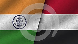 Yemen and India Realistic Two Flags Together