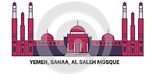 Yemen, Sanaa, Al Saleh Mosque, travel landmark vector illustration